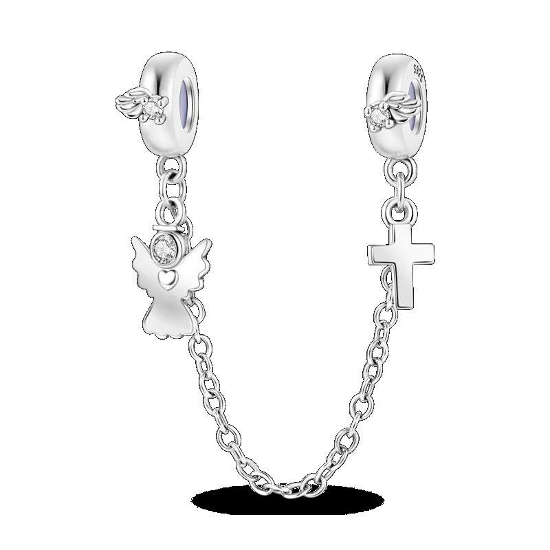 Silver Clasp 925 Silver CZ Pave Clip Charms Daisy Beads Stopper Safety Chain Fit Original Bangle Bracelet Jewelry Clip
