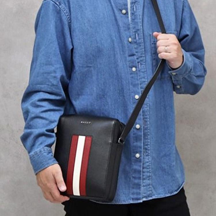 Bally Business Casual Striped Leather Shoulder Crossbody Bag Men Bags Black 6236783