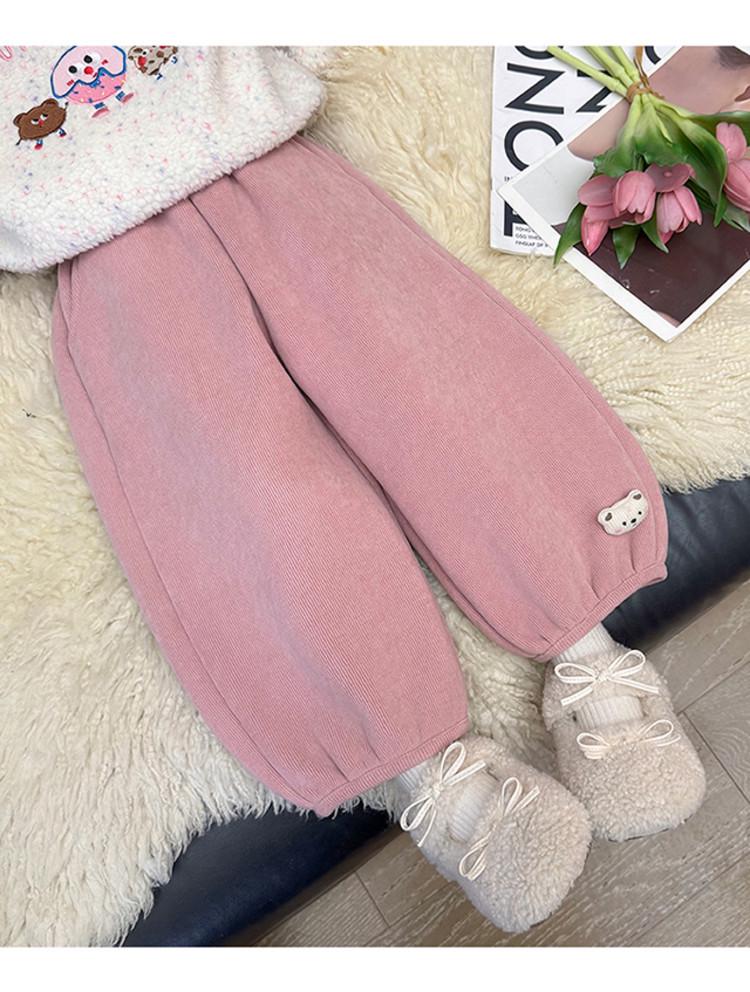 Meng Tang Tang Girls' Plus Velvet Cartoon Pants - Stylish Winter Wear for Kids