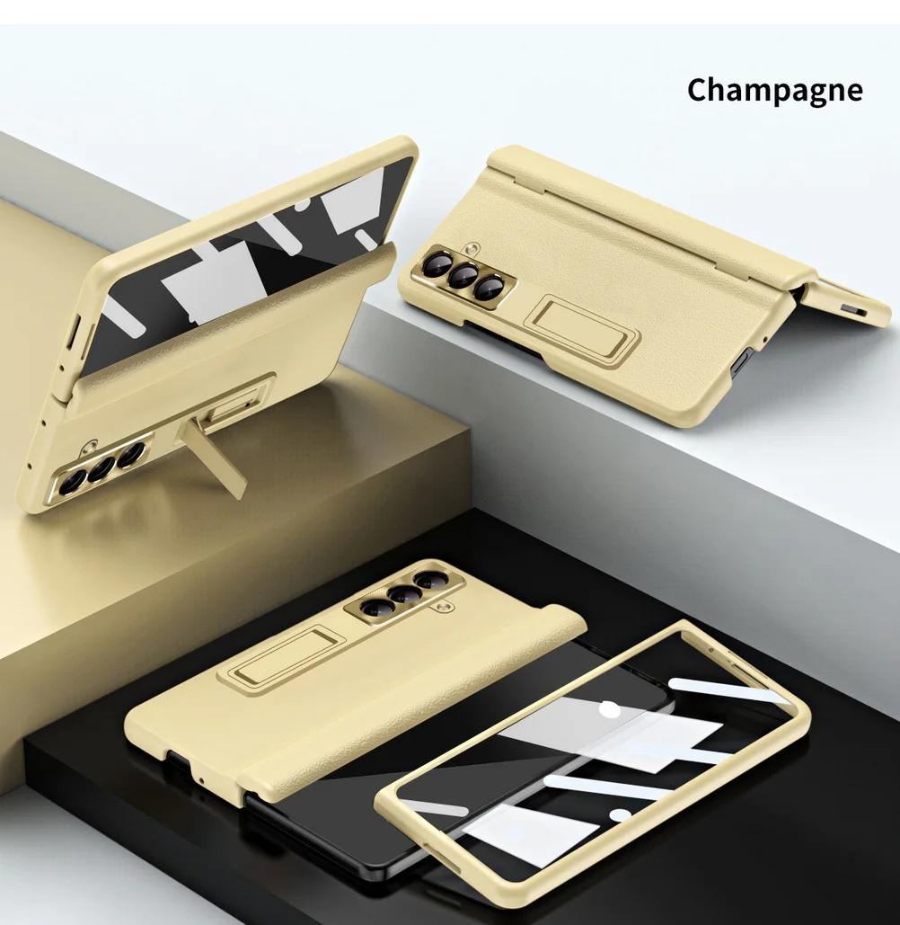 

Luxury Busines Invisible Adjustable Holder Tempered Glass Film Phone Case for Samsung Galaxy Z Fold 7 6 5 4 3 Protect Back Cover Galaxy Z Fold6 золотий