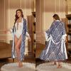 Print Satin Women Long Robe Retro Sleepwear Seven Quarter Sleeve Kimono Bathrobe Loose Home Wear