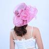 New Women's Summer Korean Style Wide Brim Sun Hat with Mesh and Organza Floral Design