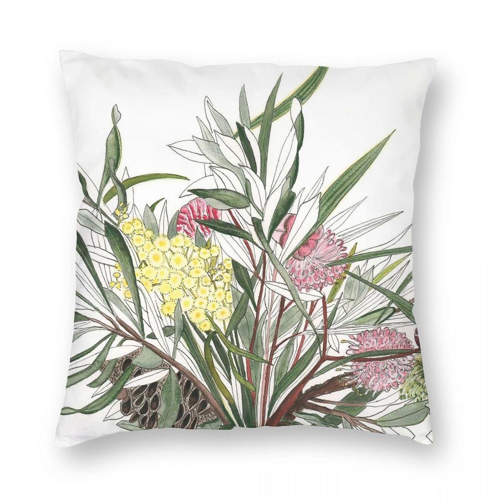 Australian Native Flower Bouquet Square Pillowcase Polyester Linen Velvet Printed Zip Decor Home Cushion Cover