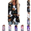 Women's Fashionable Casual Long-Sleeved Easter Print V-Neck Mid-Length Top