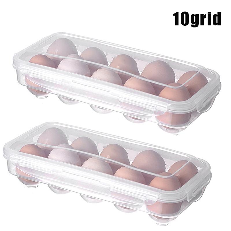 1/2pc 10Grids Egg Storage Box with Lid Kitchen Refrigerator Egg Container Fridge Eggs Organizer Tray Shock Impact Resistant Rack