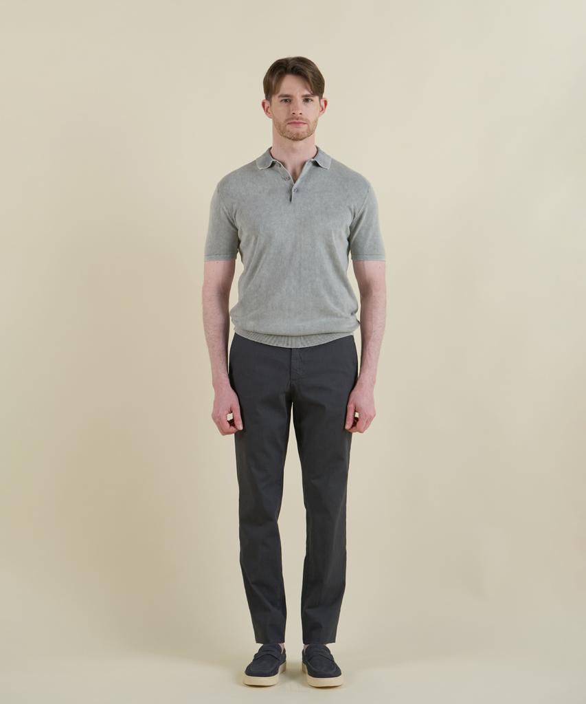 PANICALE Gray Vintage Washed Polo Knit