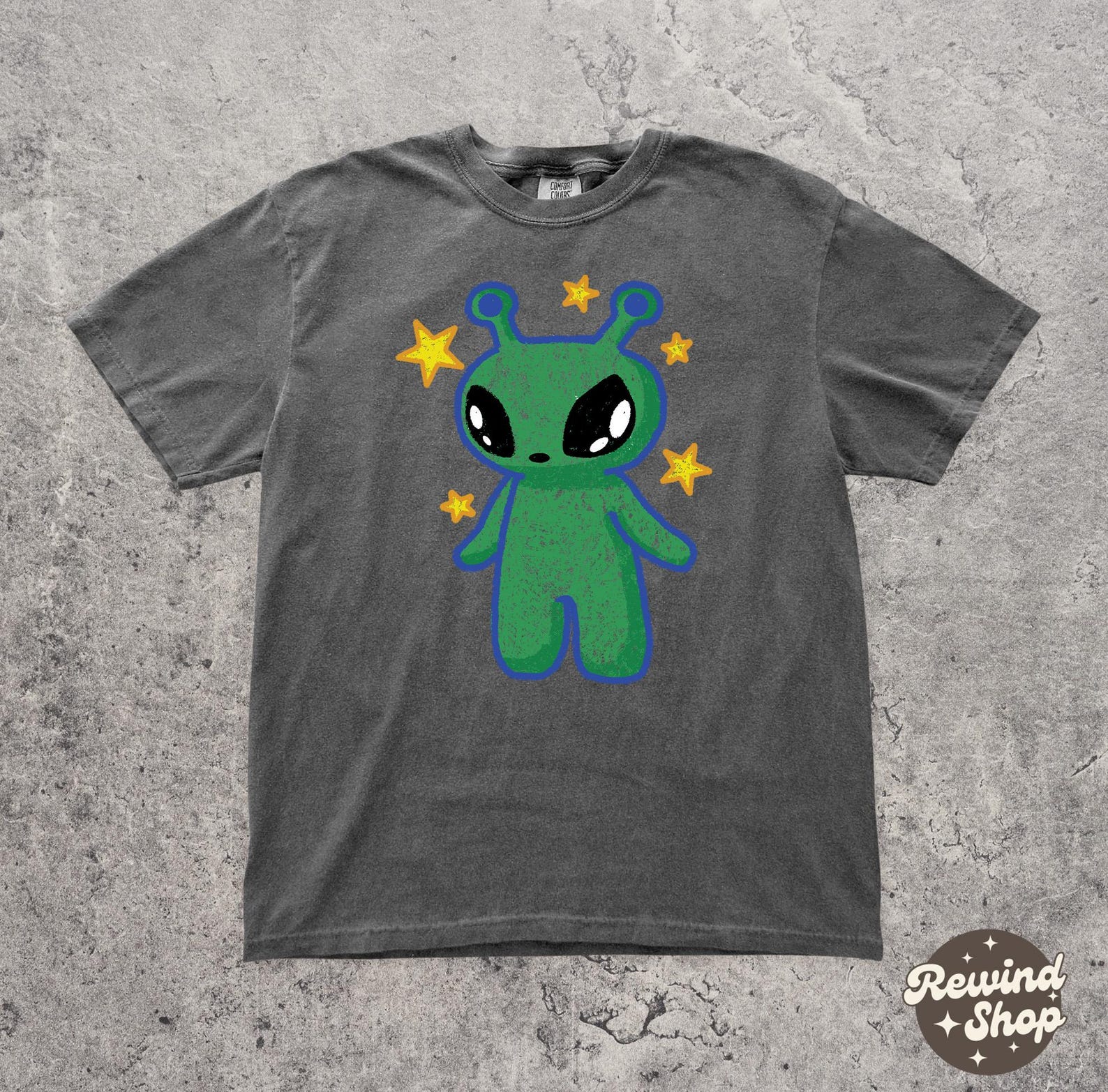 Alien Doodle Comfort Colors Shirt - Funny Retro Alien Graphic Tee - UFO Tshirts XL