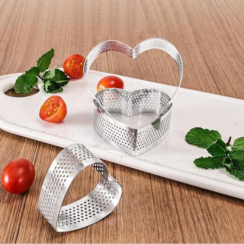 Heart Shaped Perforated Tart Rings With Hole Stainless Steel Tart Bottom Tower Fruit Pie Quiches Cake Ring Mousse Baking Mold