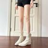 White thick-soled wedge elastic thin boots women's autumn and winter new retro versatile short boots Martin boots