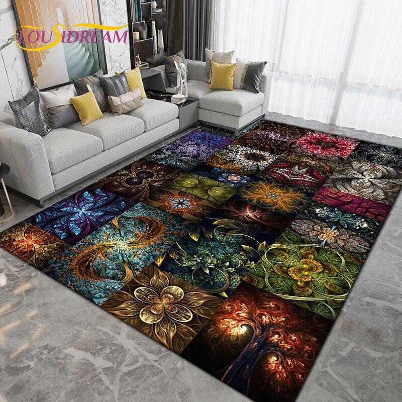 Alfombra grande con Mandala bohemio, alfombras para sala de estar, dormitorio, sofá, felpudo de entrada para cocina y baño, alfombrillas antideslizantes
