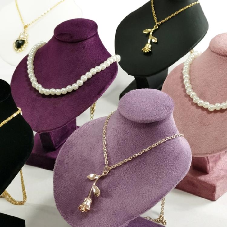 Elegant Necklace Jewelry Bust Stand Elegant Flannel Jewelry Display Mannequin Necklace Rack for Exhibitions and Shops