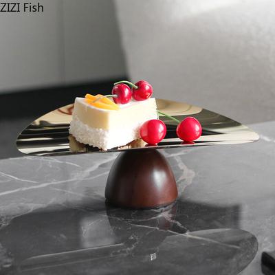 Gold Plated Fruits Bowl Solid Wood Base Storage Tray Breakfast Plates Hotel Restaurant Fruit Plate Home Kitchen Dessert Cutlery