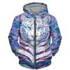 Tiger 3D Print Zip-Up Hoodie Youth Casual Loose Fit Winter Sweatshirt