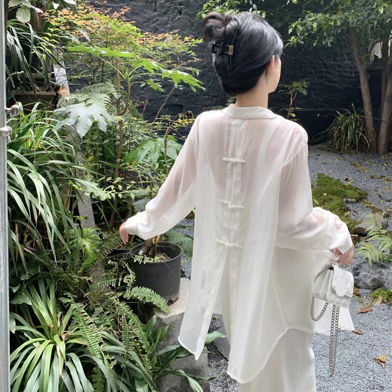 

Женский летний шифоновый кардиган - Свободная солнцезащитная рубашка в новом китайском национальном стиле S 80-100 lbs