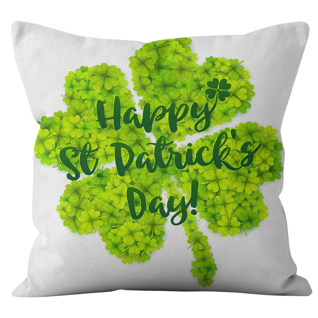 Home Cushion Cover St. Patrick's Day Pillowcase Four-leaf Clover Plaid Sofa Cushion Cover