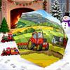 Umbrella with Stained Glass Style Farm Red Tractor Barn Landscape Print, Windproof Travel Umbrella for Adults, Country Gift