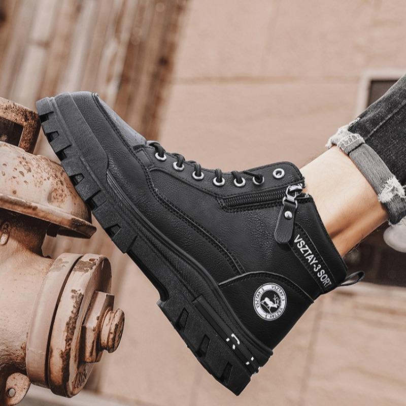 Mode Herr Högklackade Stövlar Mode Casual Läderstövlar Herr Sneakers Snörning Ankelstövlar Motorcykel Plattformsstövel Zapatillas Hombre
