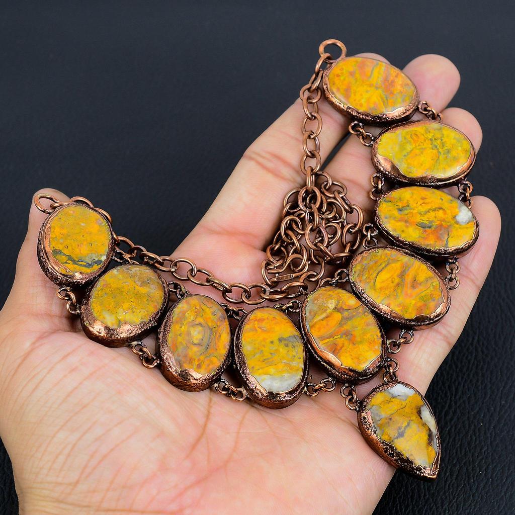 Bumble Bee Copper Electroformed Necklace with Adjustable Chain, Handmade Gemstone Jewelry Necklace For Memorial Day