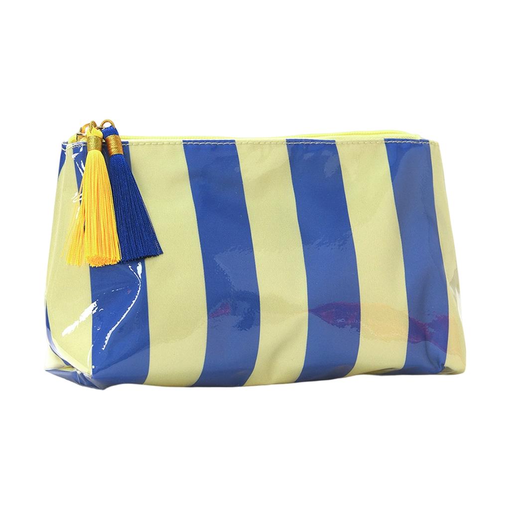PVC Striped Cosmetic Bag Tassel Zipper Makeup Storage Pouch Waterproof Travel Toiletry Organizer Bag