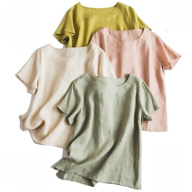 Summer Commuting Simple and Artistic Thin Round Neck Short Sleeve Women's Casual T-Shirt Top
