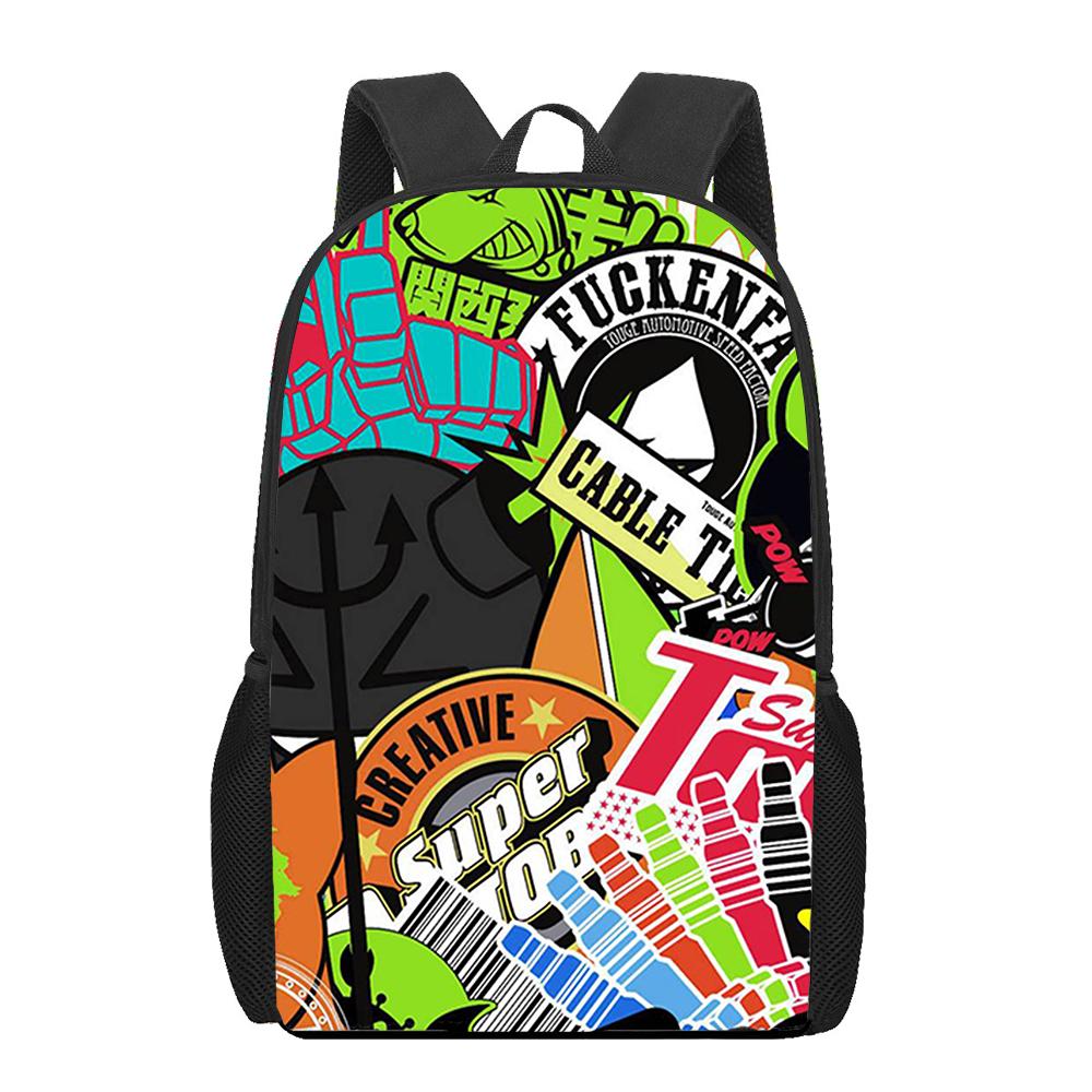 Anime Graffiti Sticker Pattern Children School Bag Girls Boys Casual Book Bag Teenager Daily Backpack Woman Men Travel Rucksacks