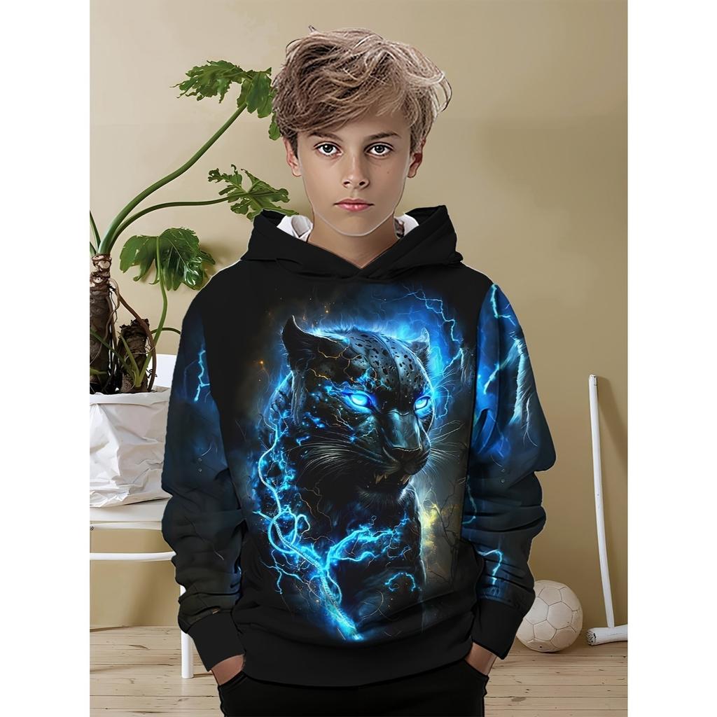 Boys' 3D printed casual fashion hoodie, spring and autumn winter long sleeved pullover, children's clothing