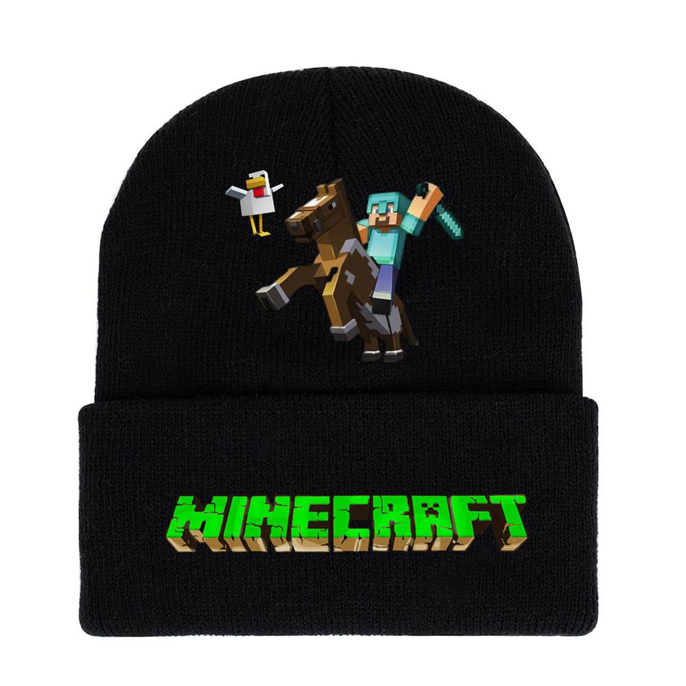 Minecraft Knit Beanie Cartoon Print Warm Unisex Winter Hat For Casual Wear