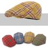 Large Head Girth Vintage English Hat Keep Warm Yellow Tartan Beret  Clothes Accessories