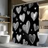 1Pc Black And White Heart-Patterned Shower Curtain, Polyester Fabric, Machine Washable, Suitable For Bathroom Dcor.