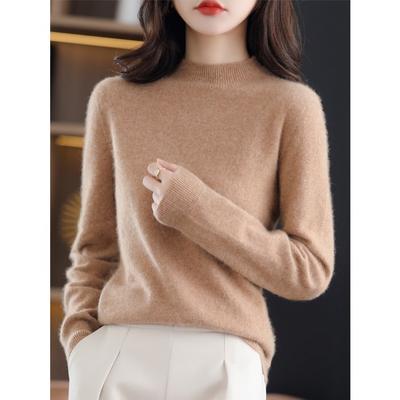 Modischer einfarbiger Strickpullover mit lockerem Schnitt für Damen Langärmliger Pullover mit halbhohem Kragen