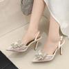 Mode Liyke Neue Mode Kristall Diamant Schleife Damen Pumps Sexy Mesh Spitzzehe Weiß Hohe Absätze Hochzeit Ballschuhe Stiletto Sandalen