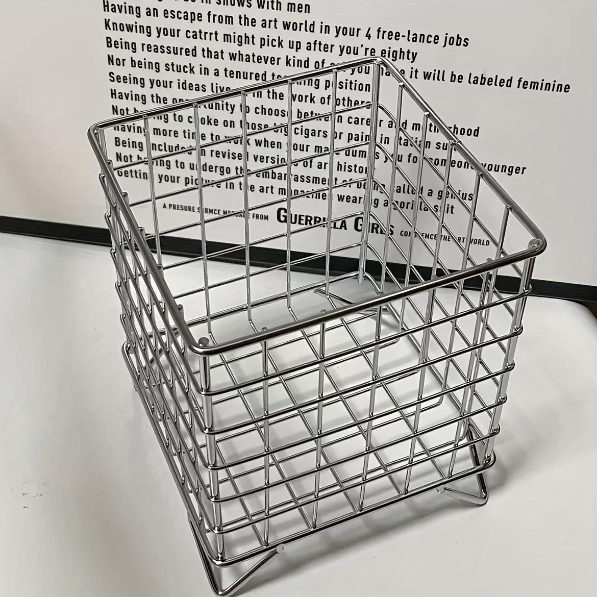 

1pc Modern Nordic Style Stainless Steel Desktop Storage Basket Office Supplies Storage Basket Durable Metal Grid Design