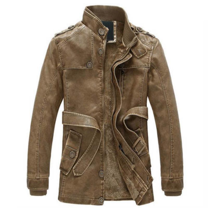 Original Order Medium and Long PU Leather Jacket, Personalized Washed Men's Locomotive Leather Jacket