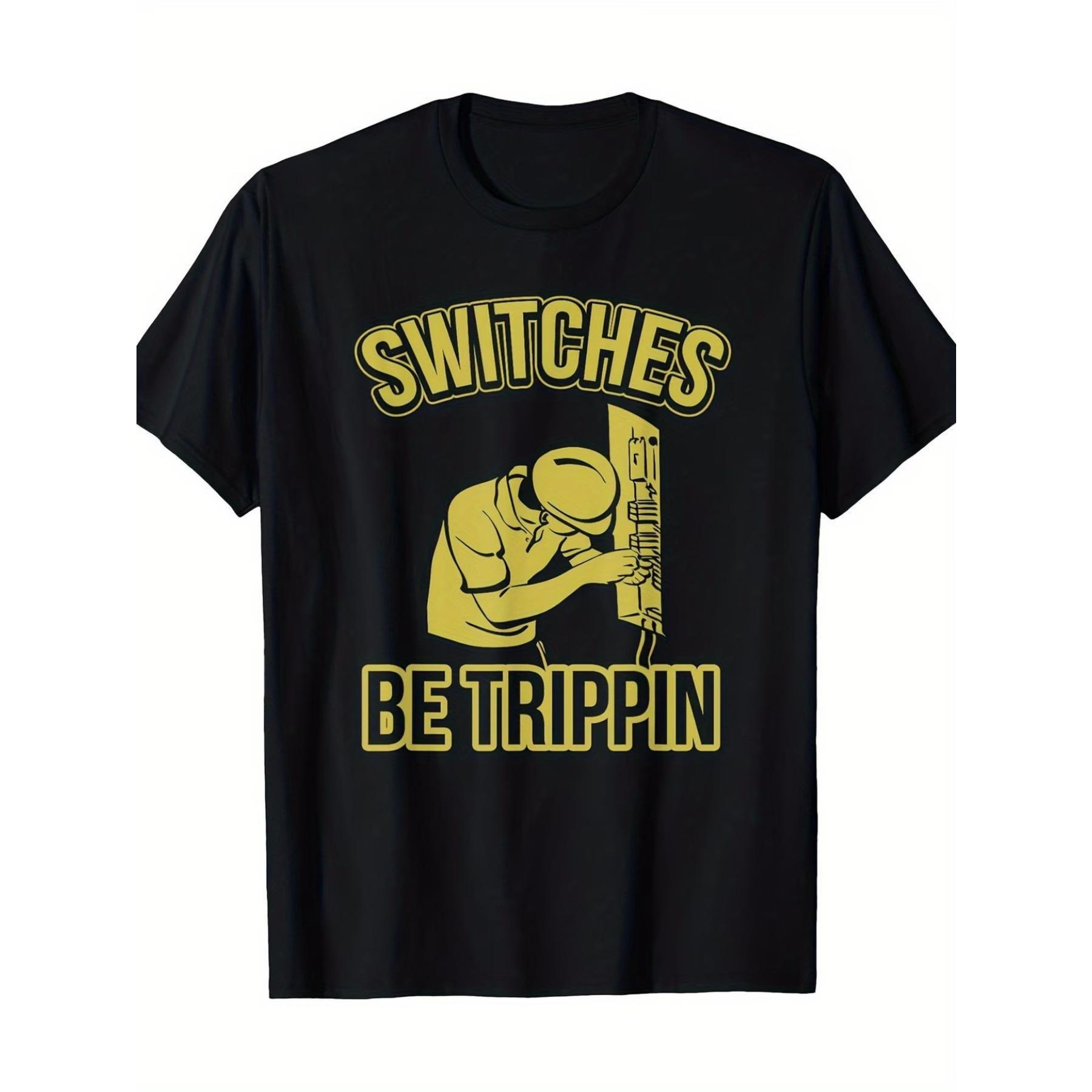 

Men s Funny Electrician Graphic T-Shirt - Switches Trippin Slogan & Circuit Design, Black with Yellow Print XXL