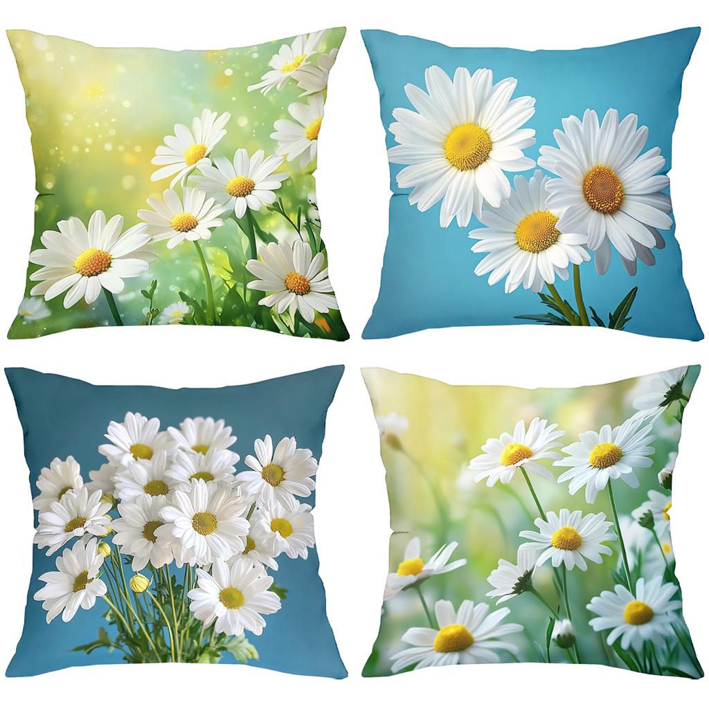 Beautiful Daisy Printed Cushion Covers for Home Decor Polyester Pillowcase, Sofa Decorative Cushion Cov Headboard Pillow