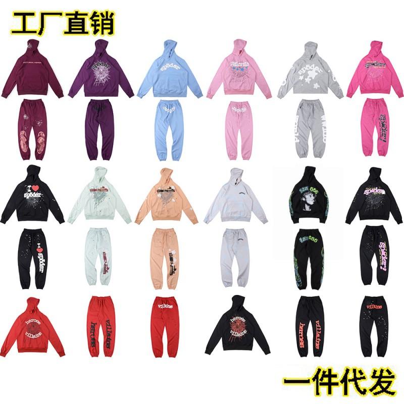 Men Women Cotton Hoodie Pants Set Casual Streetwear Outfit American Retro Style