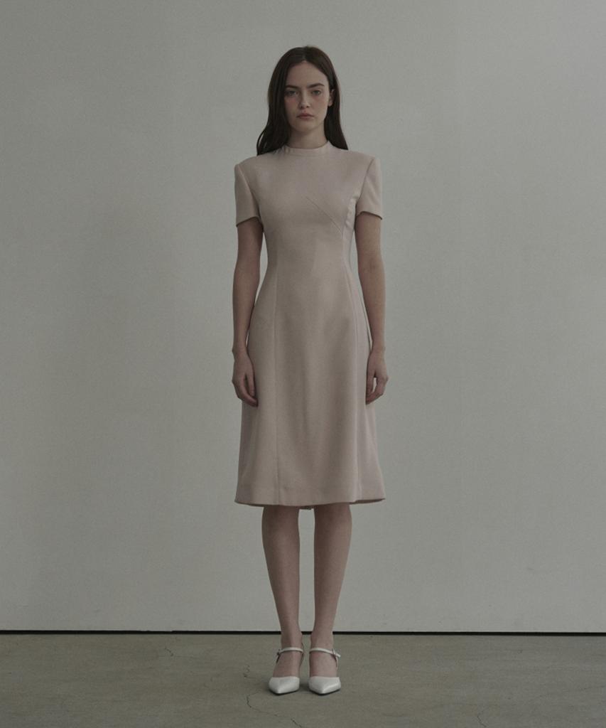 Mausolleum Half Neck Tailored Long Suit Dress - Pink