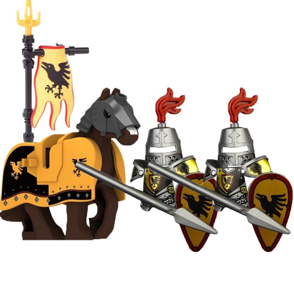 Mittelalterliche Burgsoldaten Actionfiguren Baustein Drache Anime Ritter Zubehör Kriegspferd Miliz Helm Schild Spielzeug Geschenk B15