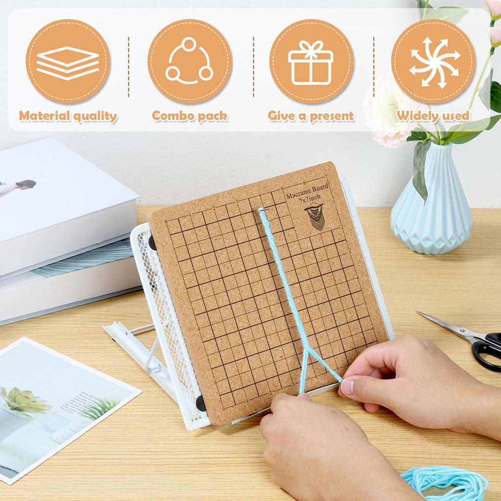 7x7In Macrame Board Set Softwood Macrame Board With Adjustable Holder with 50 T Pins 2 Clips Double Sided Macrame Project Board