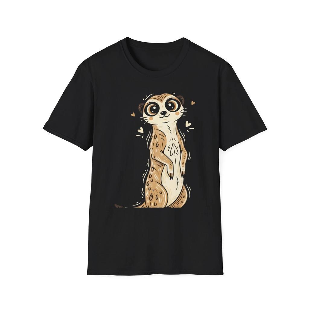 Meerkat Cute Cartoon Illustrated Black Tee Animal Lover T-Shirt