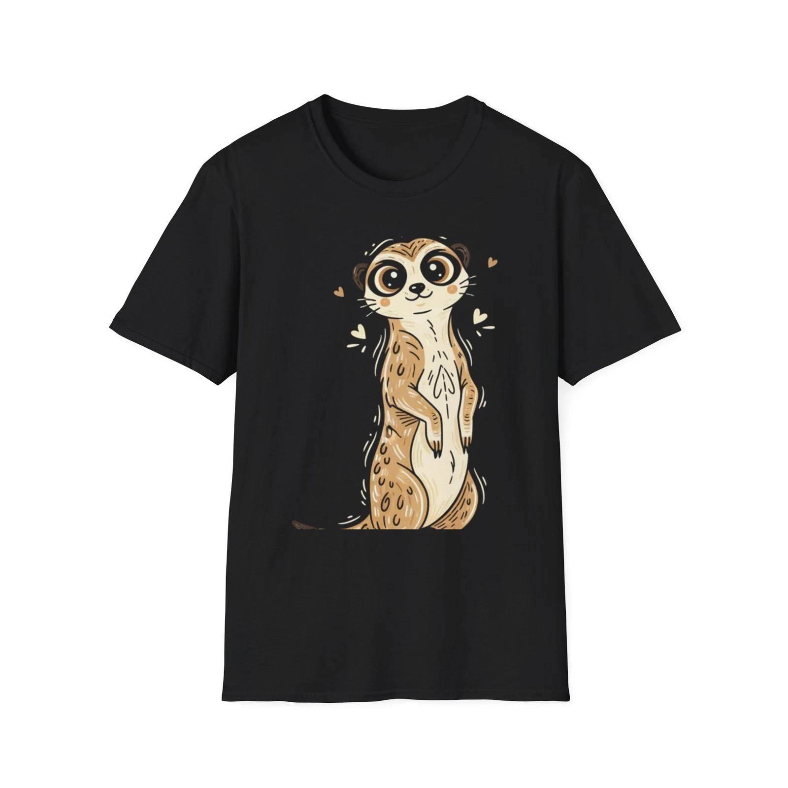 Meerkat Cute Cartoon Illustrated Black Tee Animal Lover T-Shirt 3XL