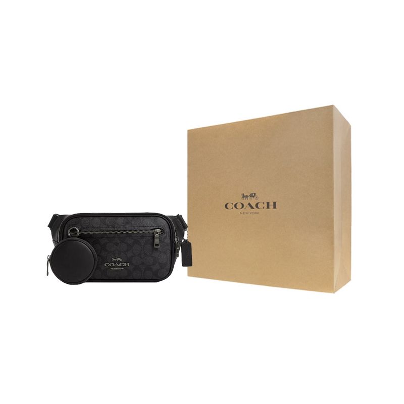 Coach Elias 29 Signature Print Reißverschluss Beschichtetes Canvas Hüfttasche Groß Herren Hüfttasche Schwarz CZ400-QBMI5