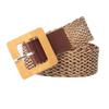 Women's woven belt Wood color square buckle decorative jeans belt Simple fashion dress belt
