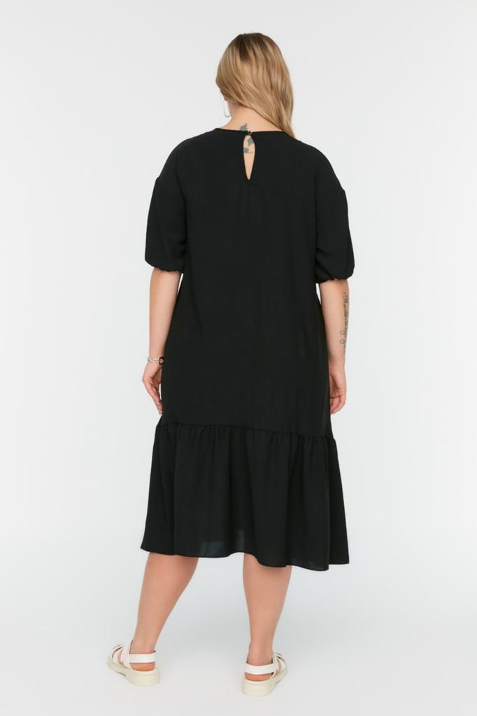 Modisches, lässiges, kurzärmliges Midi-Braun-A-Linien-Webkleid für Damen