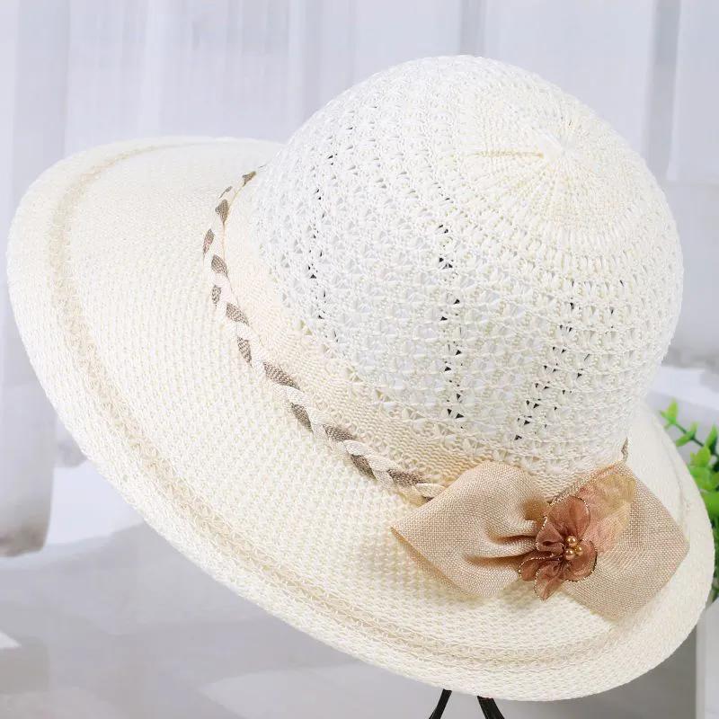 

WTEMPO Женские однотонные складные солнцезащитные шляпы весна-лето с широкими полями для путешествий, пляжа, дышащие солнцезащитные шляпы с цветочным бантом 1pc белый