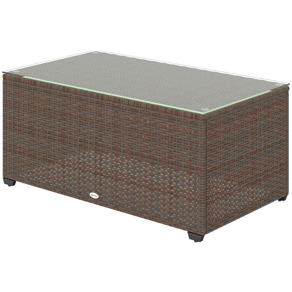 90 X 50cm Glass-Top Rattan Side Table - Brown