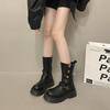 2025 Autumn and Winter New Women's Shoes Medium Top Platform Casual Metal Buckle Martin Boots Heightening Fashion Thin Knight Boots