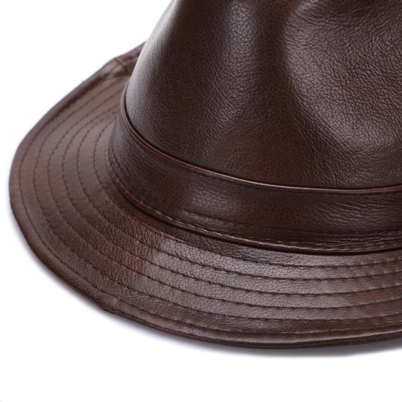 Herren Fedora Hut aus echtem Rindsleder, Herbst/Winter, Britischer Gentleman-Stil für mittlere und ältere Jahre