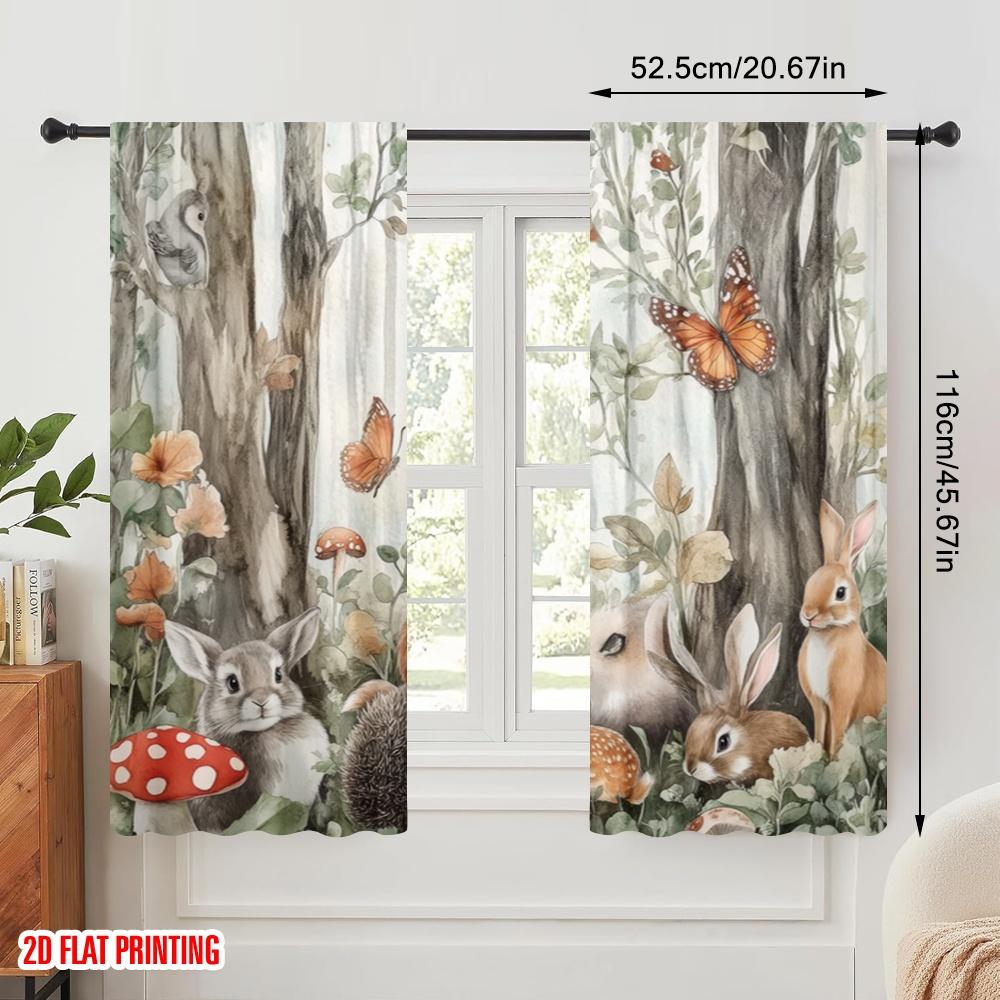 2 Stück, 2D-Flachdruck Vorhang Beliebte Waldtiere Vielseitig Langlebig Polyester (ohne Stange) Dekorationen Außen Perfekt für