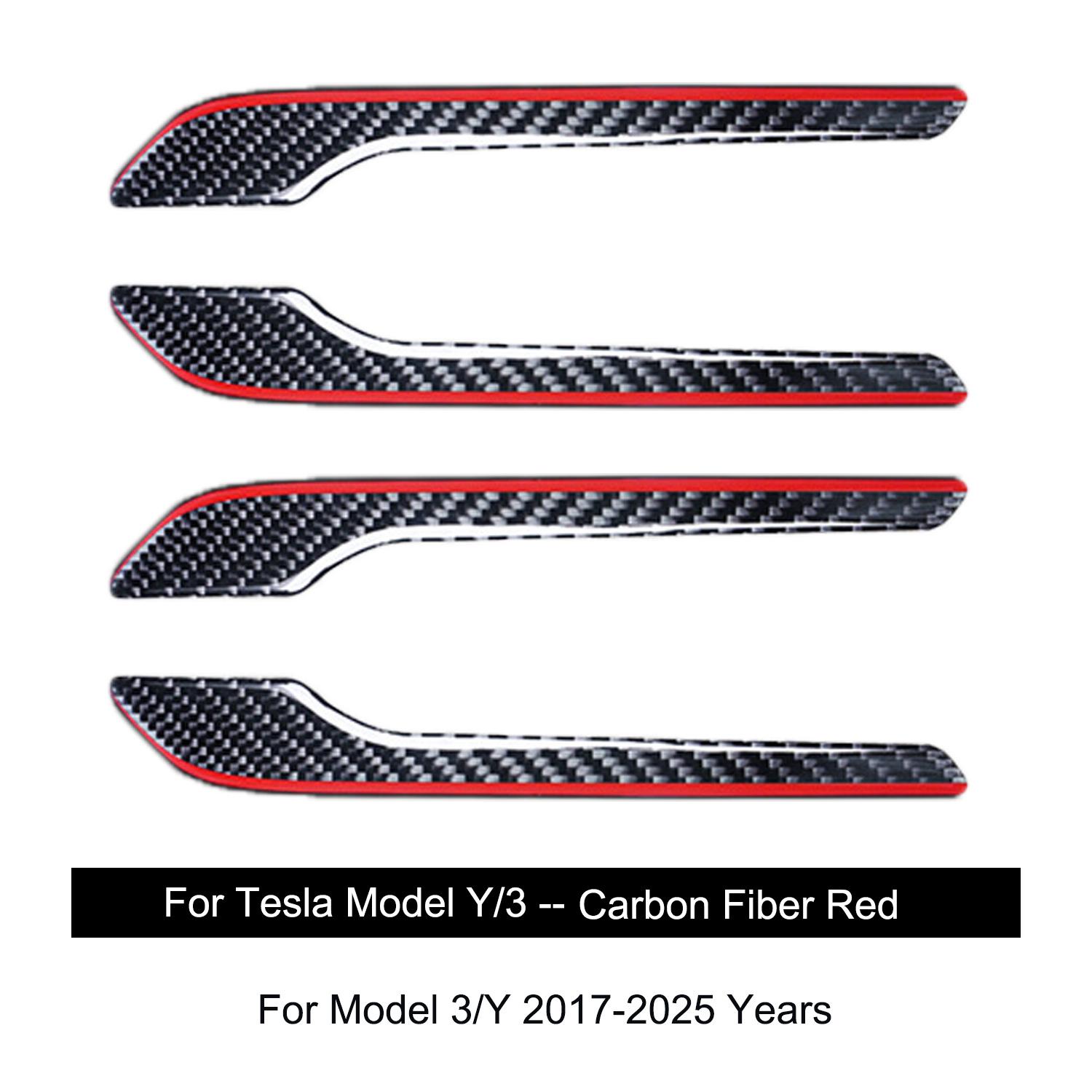 

For Tesla Model 3/Y 2017-2025 Carbon Fiber 4PCS Door Handle Sticker Cover Model Y Juniper Carbon Fiber Resin Dropping Process For Y 2020-2025 красный